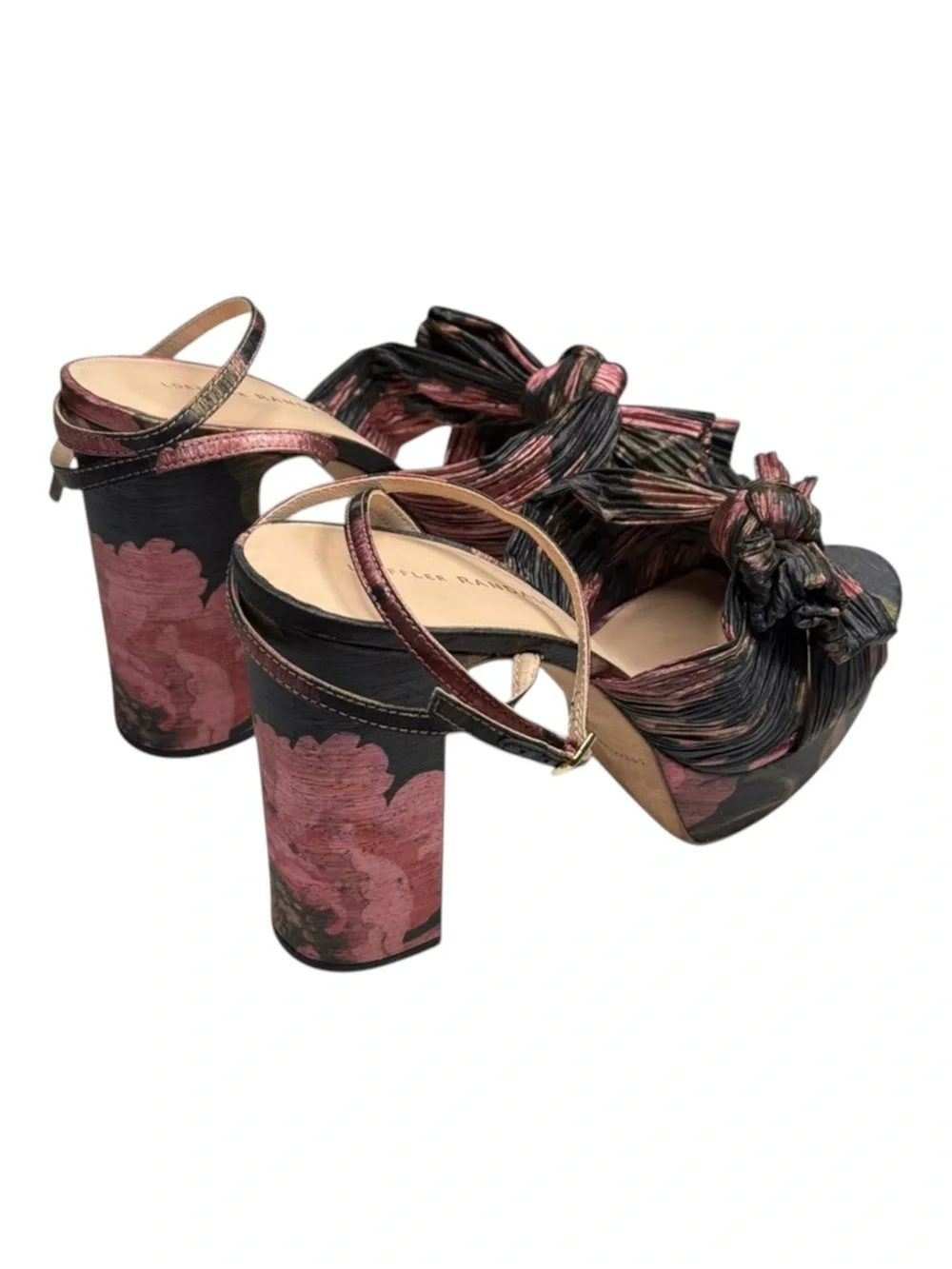 Loeffler Randall ✿ Natalia Pleated Knot Platform Heel Sandal ✿ Metal Floral ✿ 9M